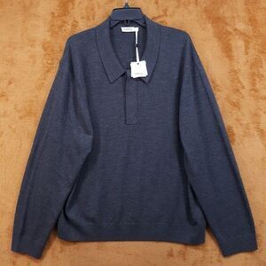 SIMKHAI Sweater Mens XXL Grey Pop Over Polo Pullover 100% Wool LOUIS $345